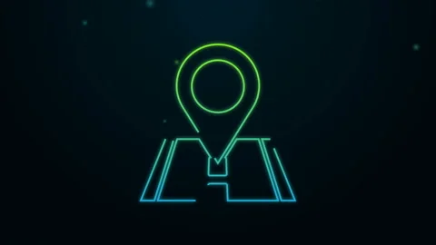 Glowing neon line Map pin icon isolated on black background. Navigation, pointer 스톡 동영상 140295282