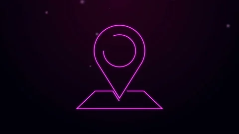 Glowing neon line Map pin icon isolated on black background. Navigation, pointer 스톡 동영상 140689066