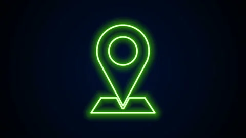 Glowing neon line Map pin icon isolated on black background. Navigation, pointer Stock Footage 142114191