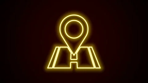Glowing neon line Map pin icon isolated on black background. Navigation, pointer Stock Footage 142612191