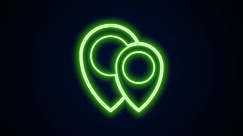 Glowing neon line Map pin icon isolated on black background. Navigation, pointer Stock Footage 154102647