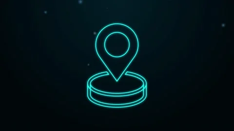 Glowing neon line Map pin icon isolated on black background. Navigation, pointer Stock Footage 155480852