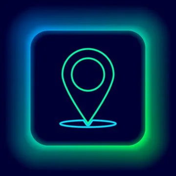 Glowing neon line Map pin icon isolated on black background. Navigation, pointer Stock Illustration