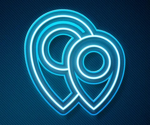 Glowing neon line Map pin icon isolated on blue background. Navigation, pointer 스톡 일러스트