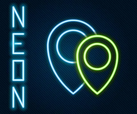 Glowing neon line Map pin icon isolated on black background. Navigation, pointer Stock Illustration