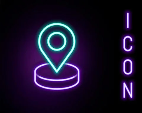 Glowing neon line Map pin icon isolated on black background. Navigation, pointer Stock Illustration