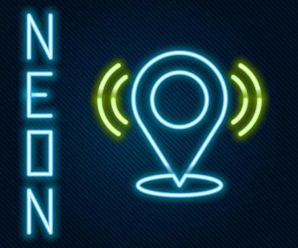 Glowing neon line Map pin icon isolated on black background. Navigation, pointer Stock Illustration