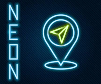 Glowing neon line Map pin icon isolated on black background. Navigation, pointer Stock Illustration