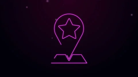Glowing neon line Map pointer with star icon isolated on purple background. Star Stock Footage 139778973