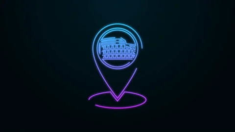 Glowing neon line Map pointer with Coliseum in Rome, Italy icon isolated on Video stock 139949540