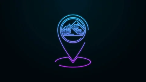 Glowing neon line Map pointer with Egypt pyramids icon isolated on black Stock Footage 139949560