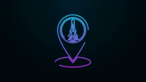Glowing neon line Map pointer with Eiffel tower icon isolated on black Stock Footage 139949585