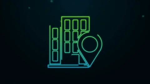 Glowing neon line Map pointer with house icon isolated on black background. Home 스톡 동영상 140300374