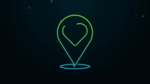 Glowing neon line Map pointer with heart icon isolated on black background Video stock 140416000