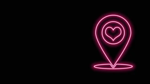 Glowing neon line Map pointer with heart icon isolated on black background. 4K Stock Footage 140762201