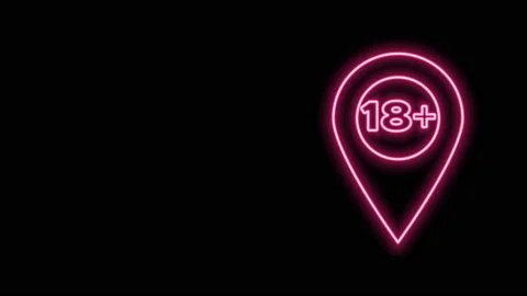 Glowing neon line Map pointer with 18 plus icon isolated on black background Stock Footage 140887007