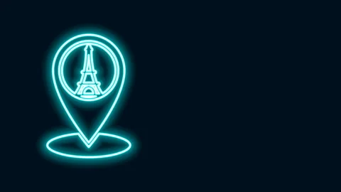Glowing neon line Map pointer with Eiffel tower icon isolated on black Stock Footage 141347465