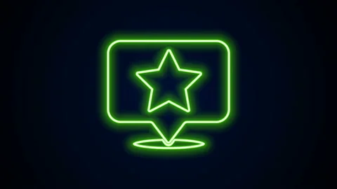 Glowing neon line Map pointer with star icon isolated on black background. Star 스톡 동영상 142105191
