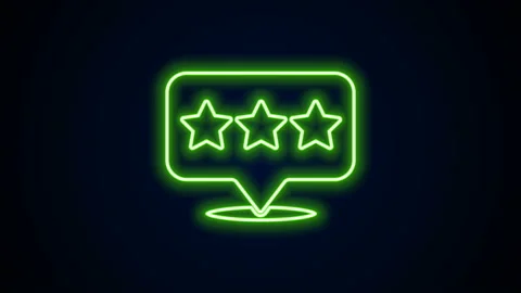 Glowing neon line Map pointer with star icon isolated on black background. Star Stock Footage 142114894