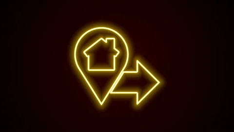 Glowing neon line Map pointer with house icon isolated on black background. Home Stock Footage 142612485