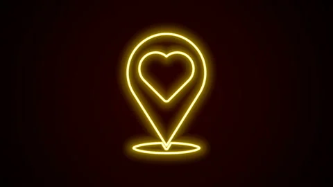 Glowing neon line Map pointer with heart icon isolated on black background Video stock 142670316