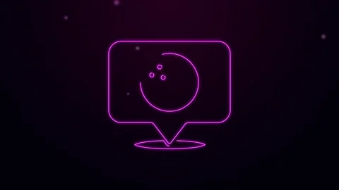 Glowing neon line Map pointer with bowling ball icon isolated on black Stock Footage 148445074