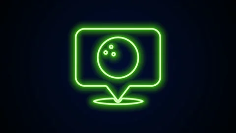 Glowing neon line Map pointer with bowling ball icon isolated on black Video stock 148445080