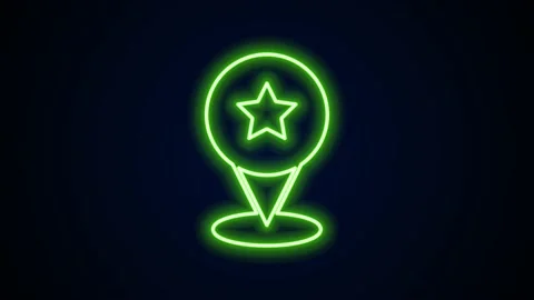 Glowing neon line Map pointer with star icon isolated on black background. Star Stock Footage 154103424