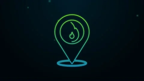 Glowing neon line Map pointer with fire flame icon isolated on black background Video stock 159319011