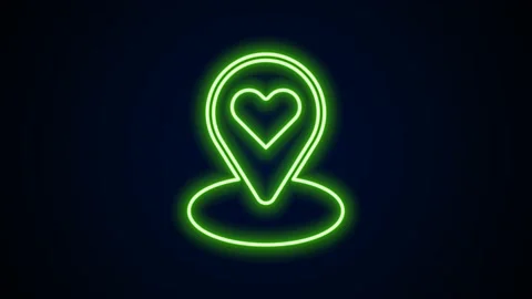 Glowing neon line Map pointer with heart icon isolated on black background Video stock 167866960