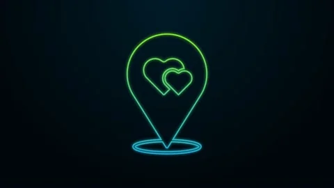 Glowing neon line Map pointer with heart icon isolated on black background 스톡 동영상 225866557