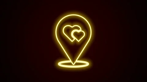 Glowing neon line Map pointer with heart icon isolated on black background Video stock 225866602