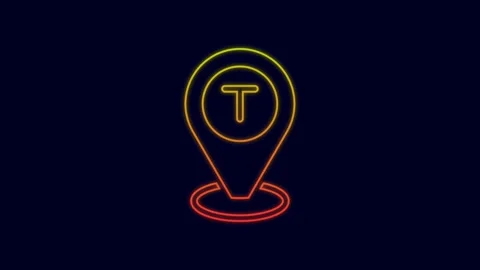 Glowing neon line Map pointer with taxi car icon isolated on blue background Stock Footage 227214383