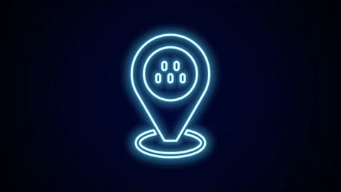 Glowing neon line Map pointer with taxi car icon isolated on black background Video stock 227365469