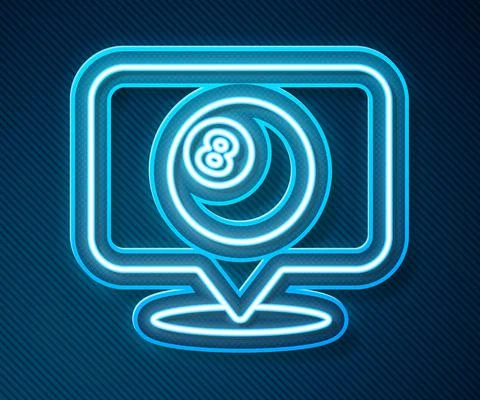 Glowing neon line Map pointer with billiard pool snooker ball with number 8 icon Stock Illustration