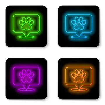 Glowing neon line Map pointer with veterinary medicine hospital, clinic or pet Stock Illustration