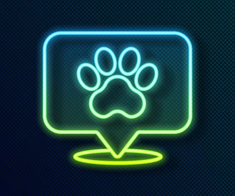 Glowing neon line Map pointer with veterinary medicine hospital, clinic or pet Illustrazione stock