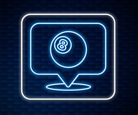 Glowing neon line Map pointer with billiard pool snooker ball with number 8 icon Stock Illustration