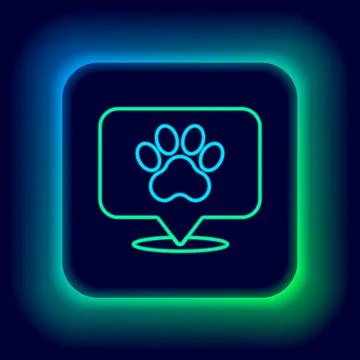 Glowing neon line Map pointer with veterinary medicine hospital, clinic or pet Stock Illustration