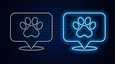 Glowing neon line Map pointer with veterinary medicine hospital, clinic or pet Stock Illustration