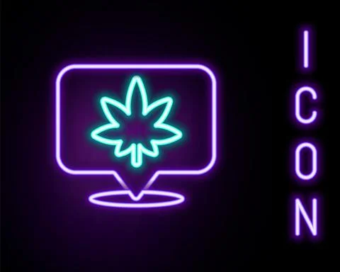 Glowing neon line Map pointer and marijuana or cannabis leaf icon isolated on Stockillustratie