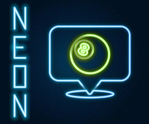 Glowing neon line Map pointer with billiard pool snooker ball with number 8 icon Stock Illustration