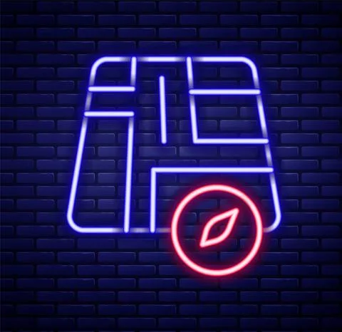 Glowing neon line Map pointer with taxi car icon isolated on brick wall イラスト素材
