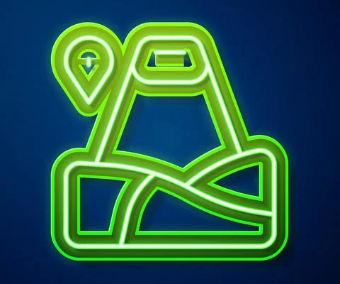 Glowing neon line Map pointer with mountain icon isolated on blue background イラスト素材
