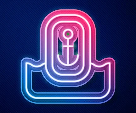 Glowing neon line Map pointer with anchor icon isolated on blue background Stockillustratie