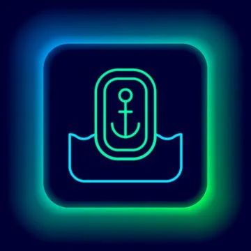Glowing neon line Map pointer with anchor icon isolated on black background.  イラスト素材