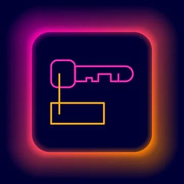 Glowing neon line Marked key icon isolated on black background. Colorful ou.. Stock Illustration