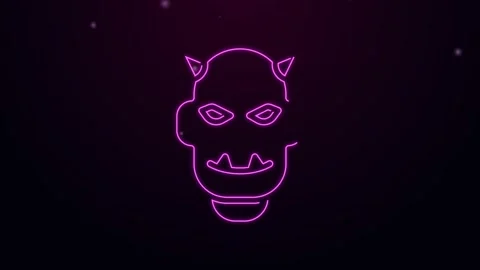 Glowing neon line Mask of the devil with horns icon isolated on black background Stock Footage 155545623