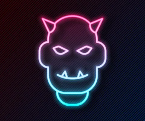 Glowing neon line Mask of the devil with horns icon isolated on black background Stock Illustration