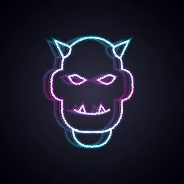 Glowing neon line Mask of the devil with horns icon isolated on black background 스톡 일러스트